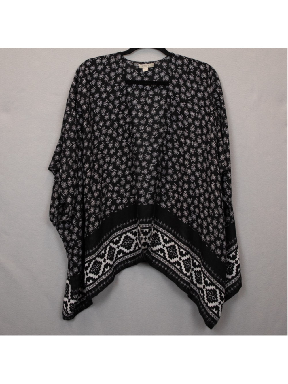 Loft black floral print short ruana coverup-OS